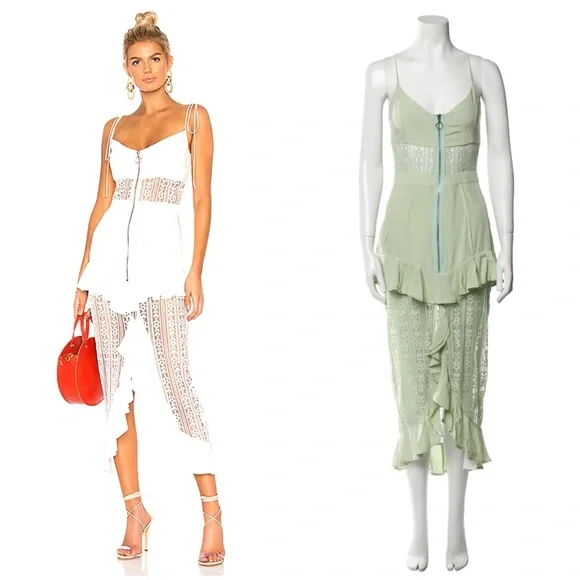 NWT For Love & Lemons Green Lovebird Lace Midi Dress size M